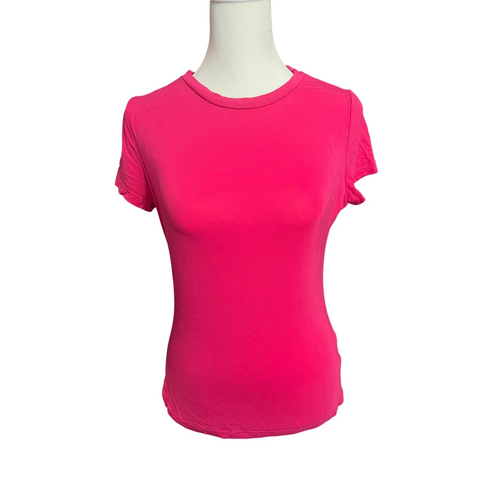 SHEIN Women Hot Pink Short Sleeve Crew Neck Slim Fit Tee Shirt Large
